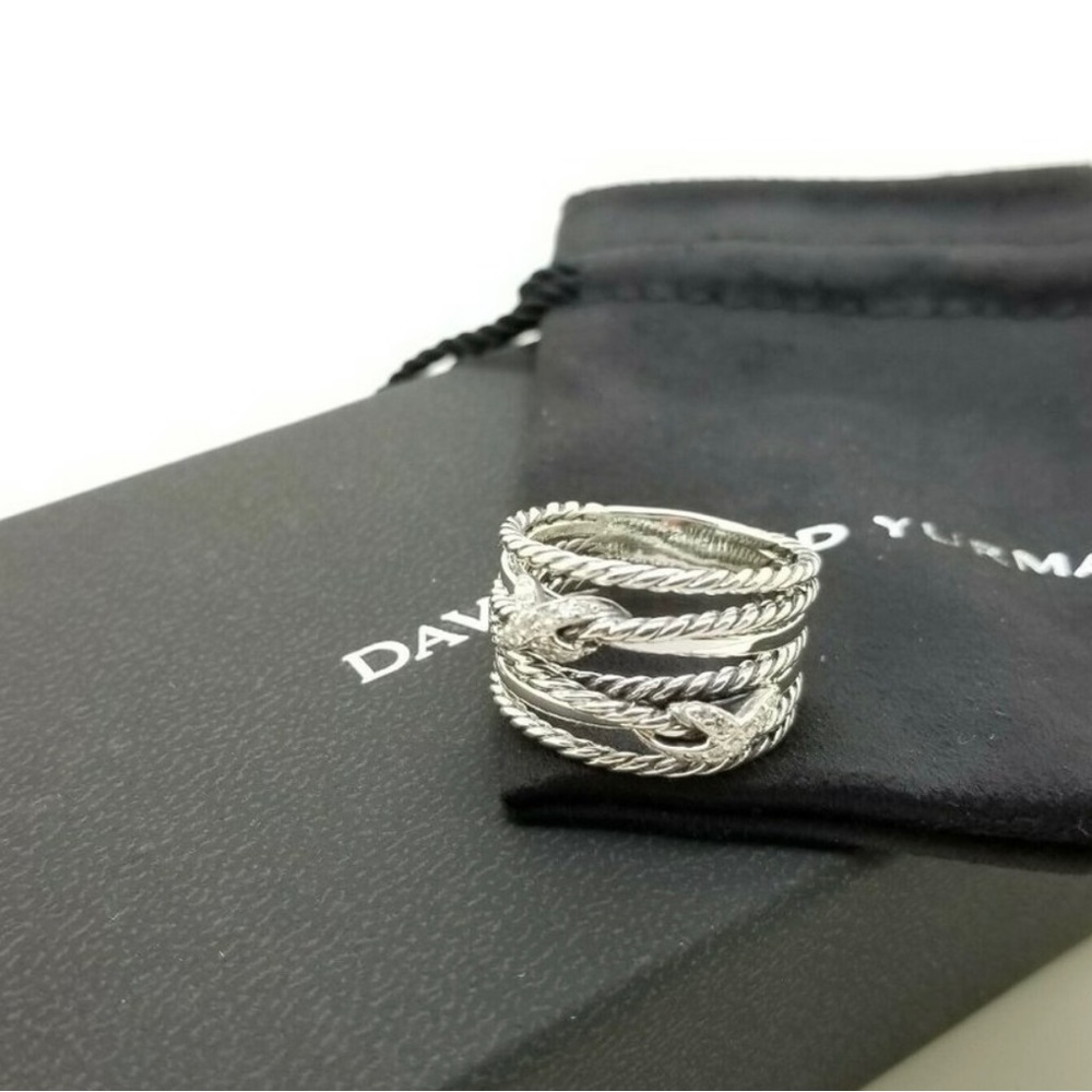 David Yurman Double X Crossover Ring in Sterling Silver with Pavé Diamonds-new!